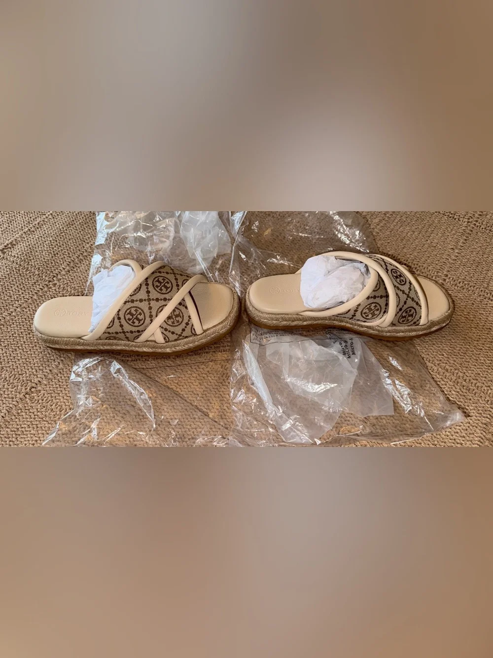 Tory Burch T Monogram Crisscross Espadrille Slide Sandals